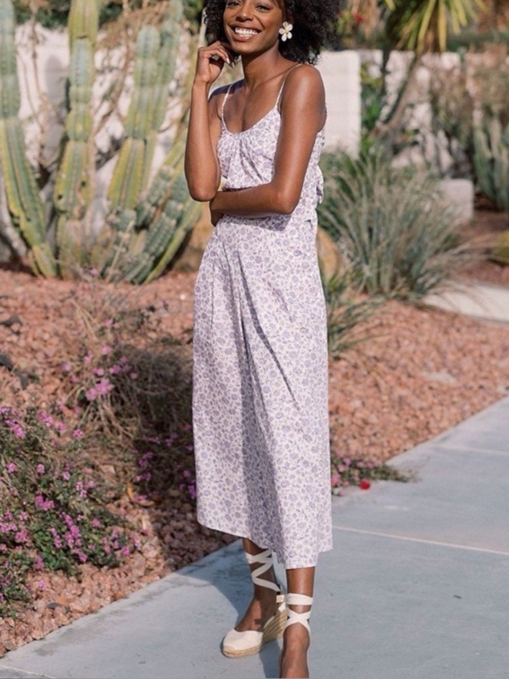 Gal Meets Glam Cream and Lavender Floral Sleeveless Jumpsuit